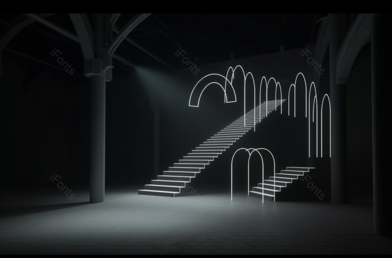 仓库内的霓虹灯门和楼梯几何形状背景,高清,摄影图,摄影图片,图片大全,摄影图免费下载